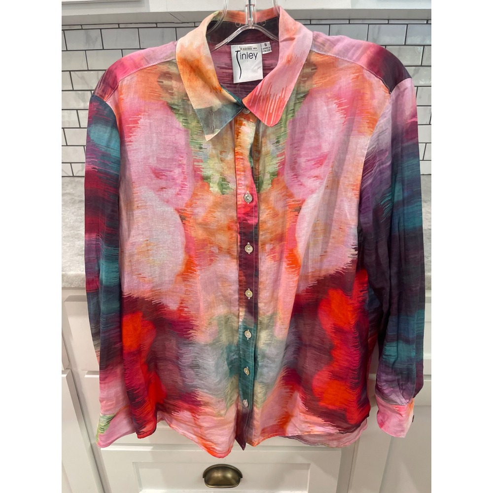 Finley Button Down Women S Multicolor Abstract Watercolor Print Cotton Shirt